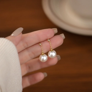 Artificial Pearl Drop Earrings With 925 Sterling Silver Earring Post French Retro Minimalist Elegant Jewelry For Women