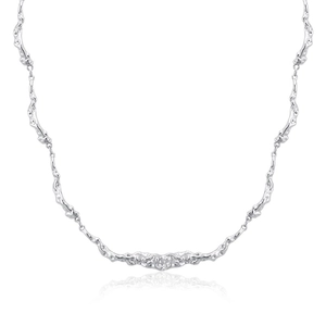 Irregular liquid metal silver necklace with twisted links in a minimalist hip-hop style