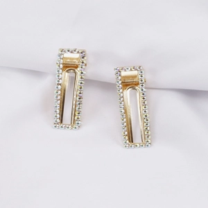 Sparkly gold hollow rectangular hair clips with colorful rhinestones set of two