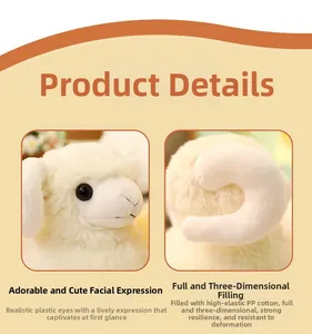 Detail of plush lamb toy showing high-elastic PP cotton filling and fluffy texture