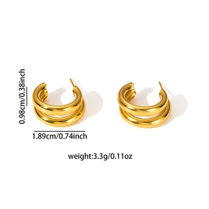 Boucles d'oreilles minimalistes double couche en forme de C en acier inoxydable 304