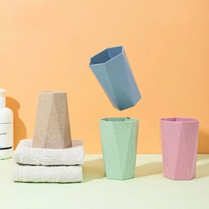 Geometric Toothbrush Cup Eco Friendly Plastic Mouthwash Mug Frosted Matte Texture Bathroom Travel Washing
