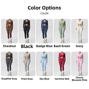 Selezione di 10 colori a tinta unita per il set yoga sportivo tre pezzi da donna