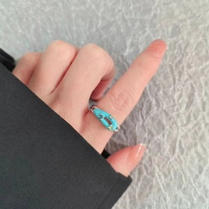 Exquisite colorful enamel open ring in silver with blue turquoise and small gemstones