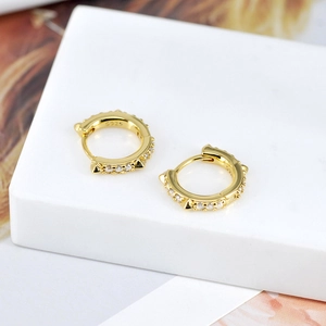 Luxurious S925 silver gold plated geometric rivet earrings with sparkling zircons