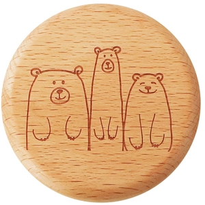 Round beech wood magnetic bottle opener with minimalist three bears engraving