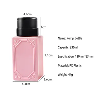 Pink 230ml refillable nail polish remover dispenser bottle with embossed PC body
