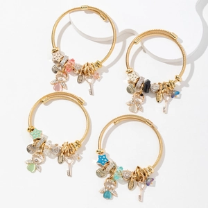 Charm Bracelet Alloy Stainless Steel Wire With Angel Heart Key Star Crystal Beads For Women Girls Fashion Jewelry
