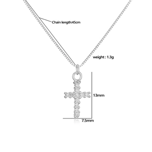 S925 sterling silver cross necklace with zircons, 45cm chain length and 1.3g weight