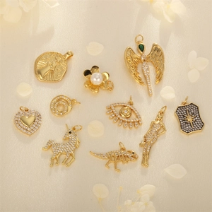 18K gold plated copper pendants with cubic zirconia and pearls for DIY jewelry making