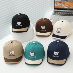 Baby Baseball Cap Soft Cotton Blend Breathable Sun Hat Color Block Bear Embroidery Adjustable For Infants Toddlers