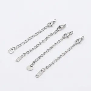 Silver titanium steel extension chains with lobster clasps and diverse charms for jewelry DIY