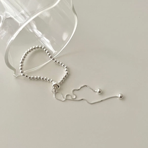 Minimalist 925 Sterling Silver Round Bead Bracelet Adjustable Pull Chain Korean Style For Women