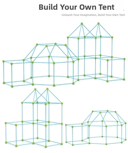 DIY construction fort building kit with blue rods and green connectors for kids