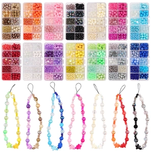Detail of 10-grid macaron glass bead set for DIY phone straps and jewelry making