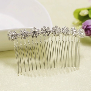 Peigne à cheveux de mariée argenté avec tournesols en strass pour coiffures de mariage