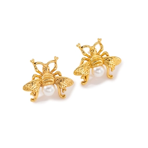 Elegant gold seahorse star stud earrings for women with white pearl embellishments