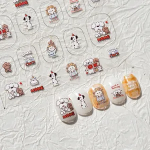 Cartoon dog and girl nail art stickers with home and happy birthday themes on white background