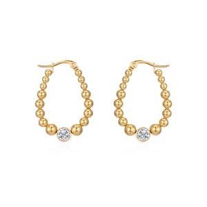 French Vintage Stainless Steel Beaded Hoop Earrings For Women Western Fashion Geometric Rhinestone Inlaid Huggie Earrings Jewelry