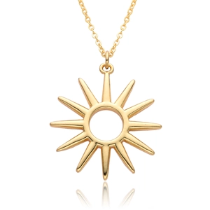 Gold plated sunflower pendant necklace with zircon crystals on a white background