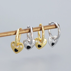 Detailed view of S925 sterling silver heart padlock earrings in gold and silver finishes