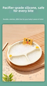 Close-up of BPA-free food-grade silicone baby plate with three divided sections