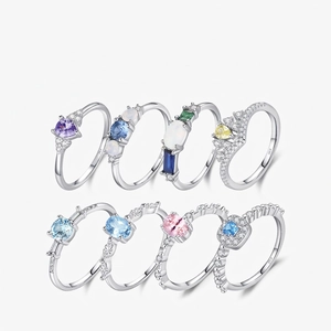 Elegant 925 Sterling Silver Ring Vintage French Style Geometric Crown Heart Shaped Inlaid Zircon Opal Jewelry For Women
