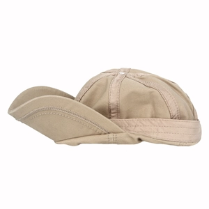 Khaki cotton canvas docker hat for men with reinforced stitching and curved short brim