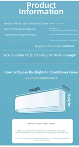 Detailed size guide and measurements for the lace fabric wall air conditioner cover