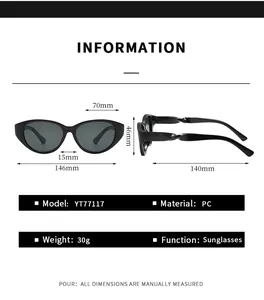 Detaillierte Größenangaben für YT77117 Cat-Eye-Sonnenbrillen mit Rahmenmaßen