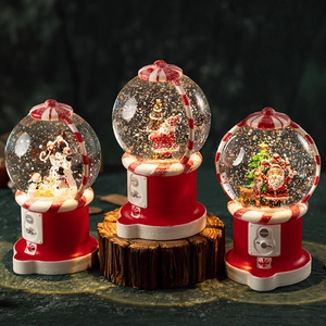 Christmas Snow Globe Music Box Luminous LED Night Light Resin Glass Gashapon Machine Shape Automatic Snowing Ornament