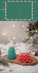 Macro shot of Christmas tree scented candle with soy wax texture and engraved details