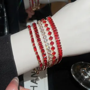 Exquisite 18k gold plated bracelet set with ruby red stones and cubic zirconia