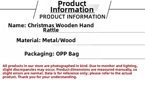 Detail specifications for Christmas wooden handbell showing metal and wood material details