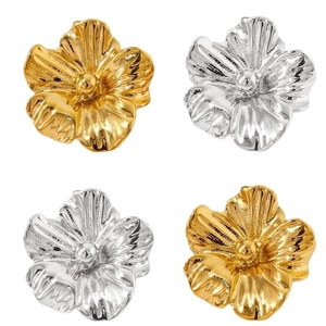 Boucles d'oreilles fleurs vintage en acier inoxydable plaqué or et argent poli