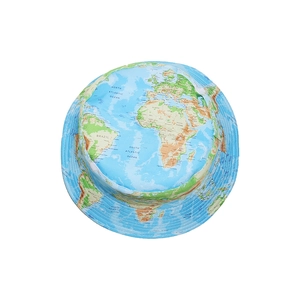 World map print sun hat for men in light blue canvas with a 360-degree protective brim