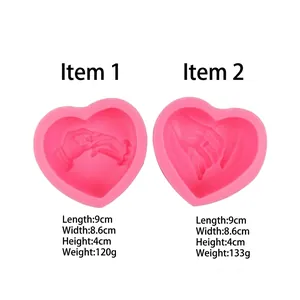 3D heart silicone mold with holding hands design for handmade candles and soap making