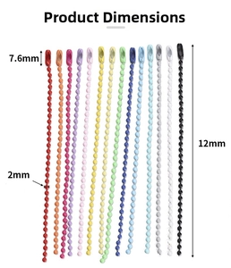 Close-up of 12cm colorful bead chains with 2mm beads and 14 vibrant lacquer finishes