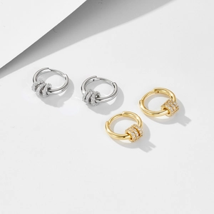 Elegant 925 sterling silver hoop earrings with cubic zirconia charms in gold and silver