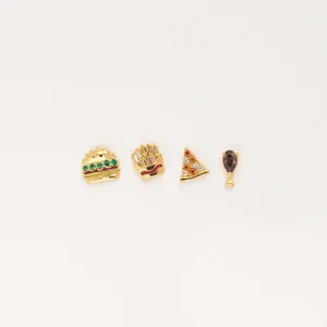 Detailed set of 18K gold plated fast food earrings featuring burger, pizza and fries shapes