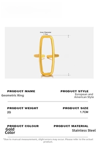 Detail specifications of 18K gold plated stainless steel geometric rectangular open ring