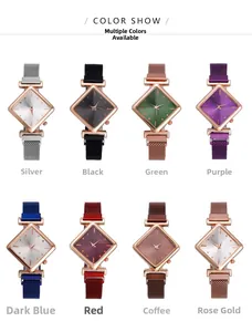 Grid view of women's diamond-cut quartz watches in eight elegant metallic colors