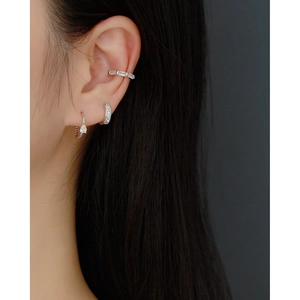 Sterling silver square cubic zirconia hoop earrings and ear cuff set for women
