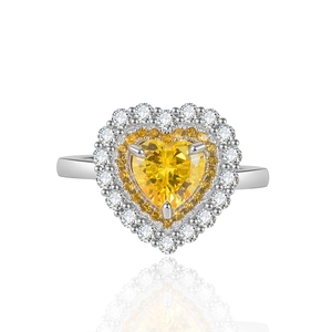 925 Sterling Silber Ring mit gelbem Herz-Diamanten und funkelndem Halo-Zirkonia