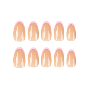 Pink French tip press-on nails in oval shape with high gloss finish, 10 pieces set