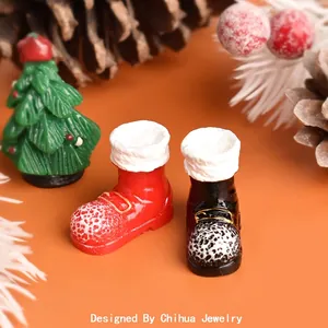Miniature Christmas resin boots in red and black for festive DIY craft and desktop decor