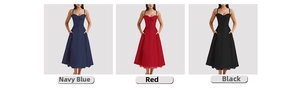 Detailed comparison of floral maxi dresses in navy blue, red, and black floral patterns