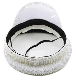 Elegant white wedding captain hat with pearls, gold sequins and sparkling rhinestones