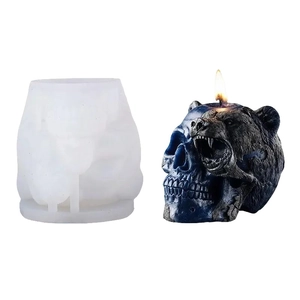 Creative bear head skull silicone mold for DIY candles with detailed texture and finish