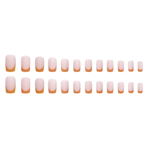 24-piece orange French tip press-on nails with matte finish and square shape